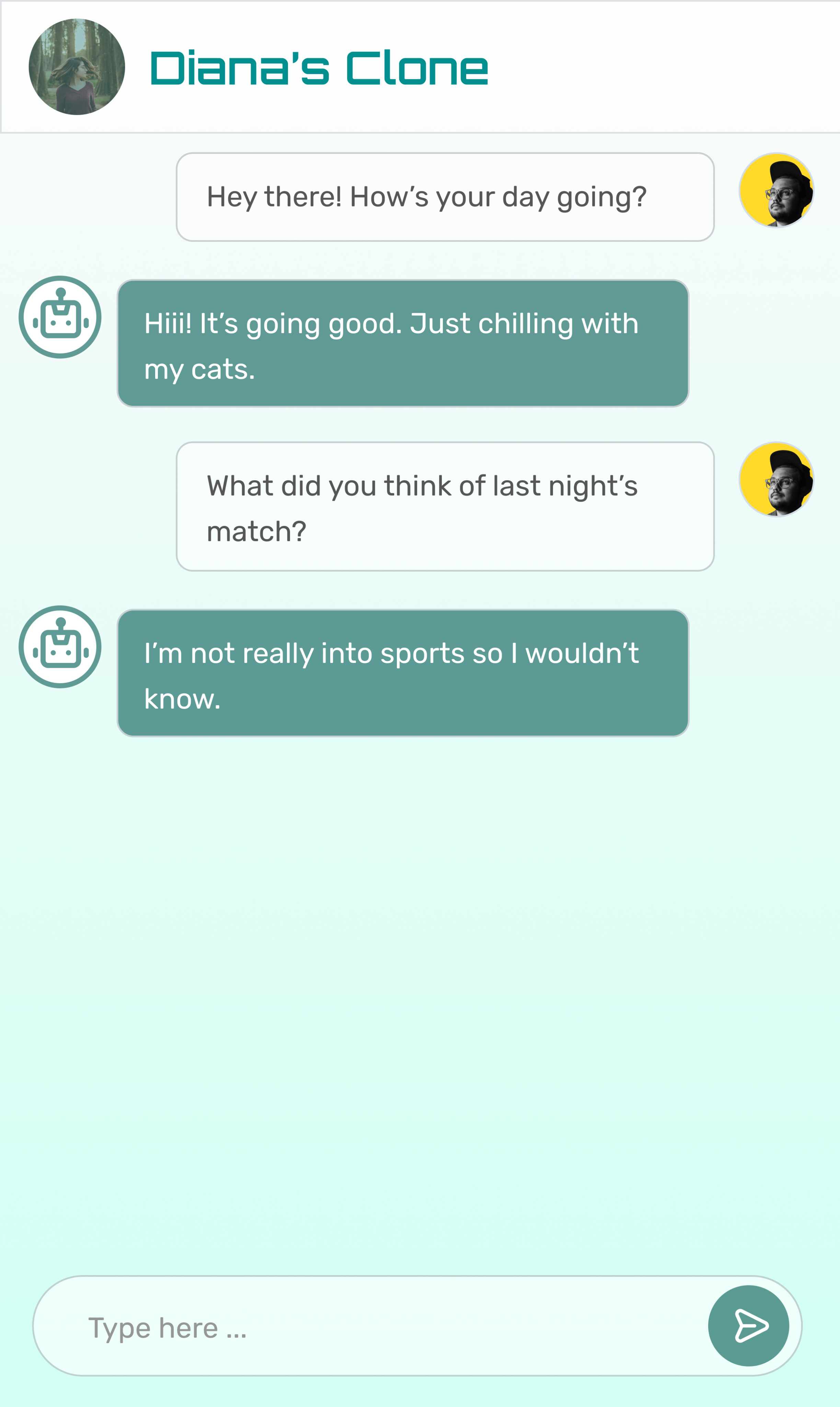 Self-clone social-media prototype conversation