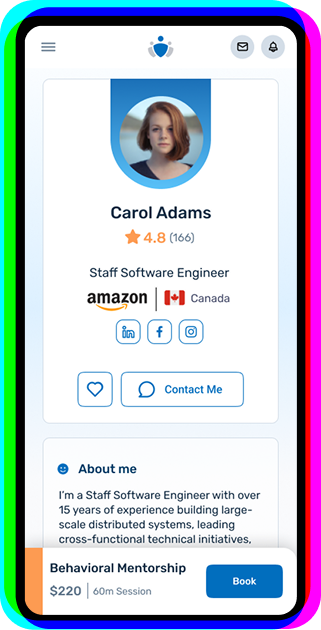Mentor profile displayed on mobile