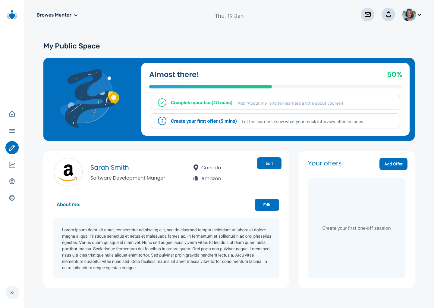 Dashboard profile setup