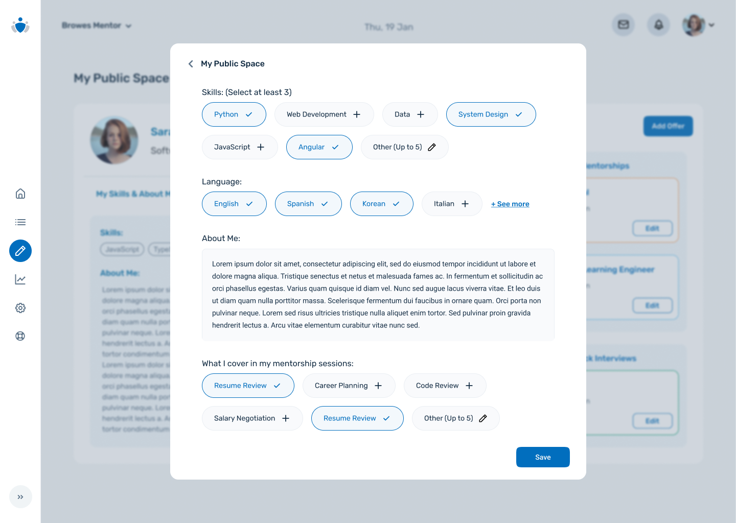 Dashboard public-space editor